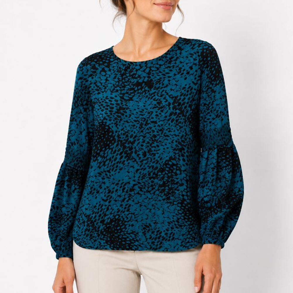 Chicos Shirt Sz L Animal Print Balloon Sleeve Blouse Pullover Velvet Burnout Top